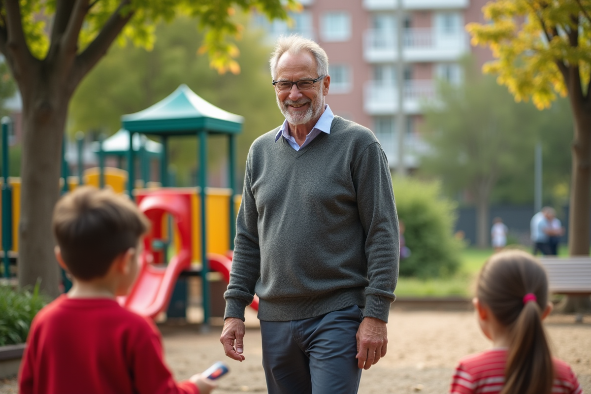 Educateur en plein air avec enfants dans un parc