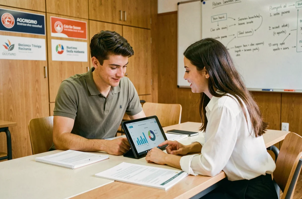 Étudiants consultant des analyses sur tablette dans une salle de cours de l'EGC d'Occitanie