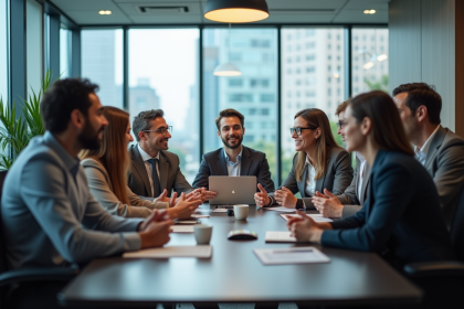 Groupe de professionnels en réunion dans un bureau moderne