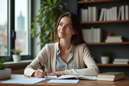 Jeune femme concentrée travaillant dans un bureau moderne