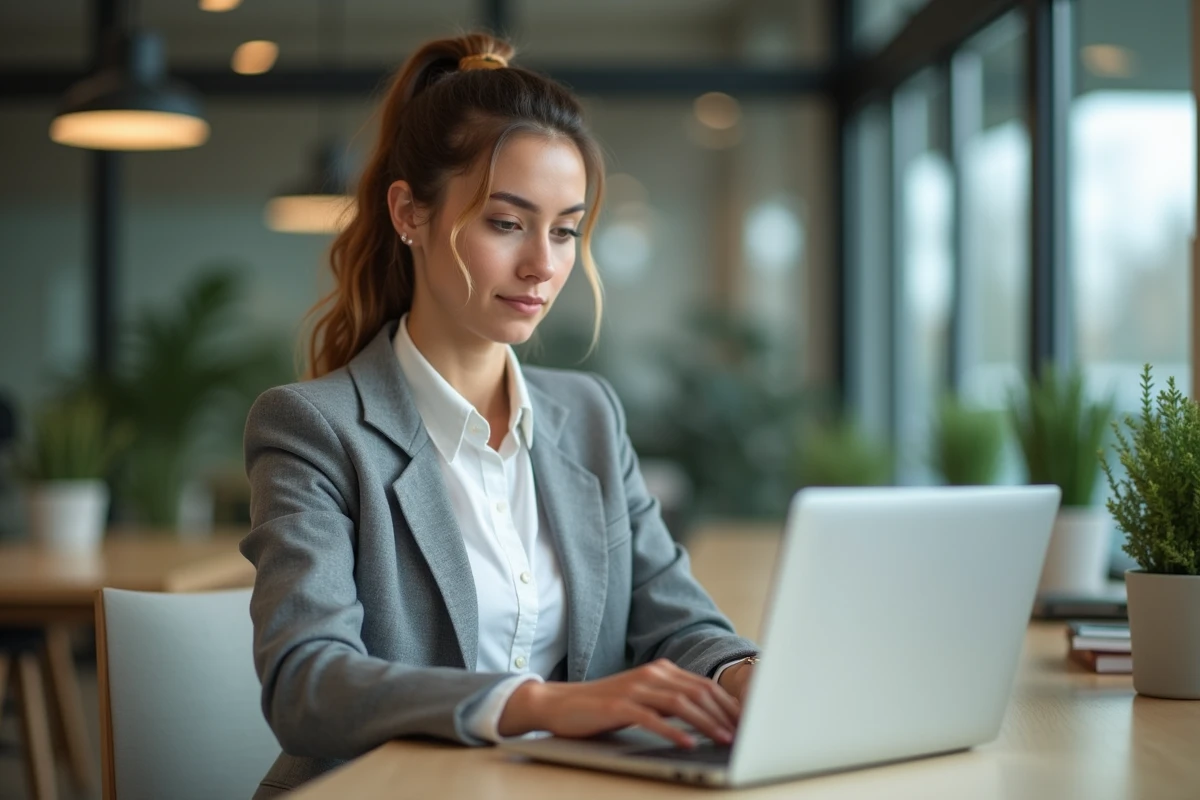 Jeune femme au bureau sécurisant un compte en ligne
