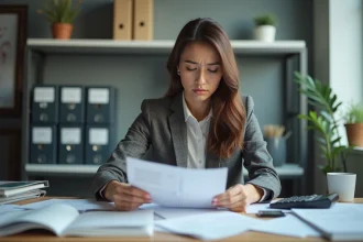 Femme d'affaires préoccupée dans un bureau moderne