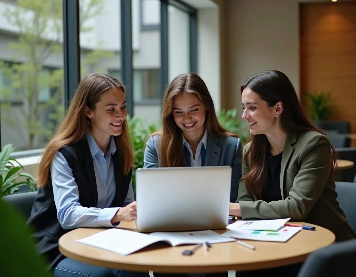 Groupe d'étudiants comparant des palmarès d'écoles de commerce post-bac sur un campus