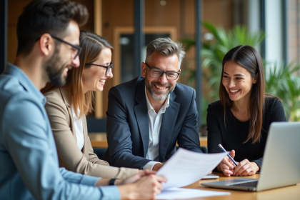 Groupe de professionnels en réunion dans un bureau moderne
