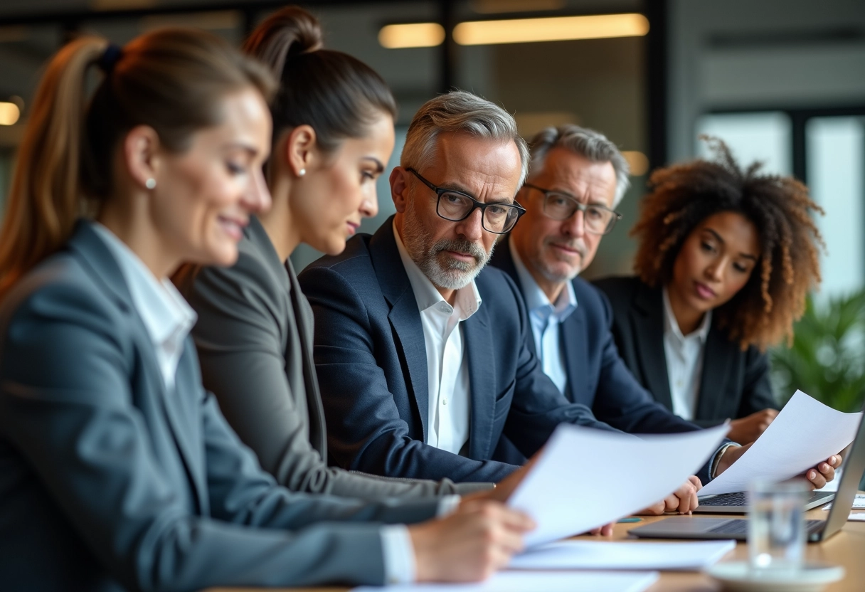 Groupe de professionnels en réunion dans un bureau moderne