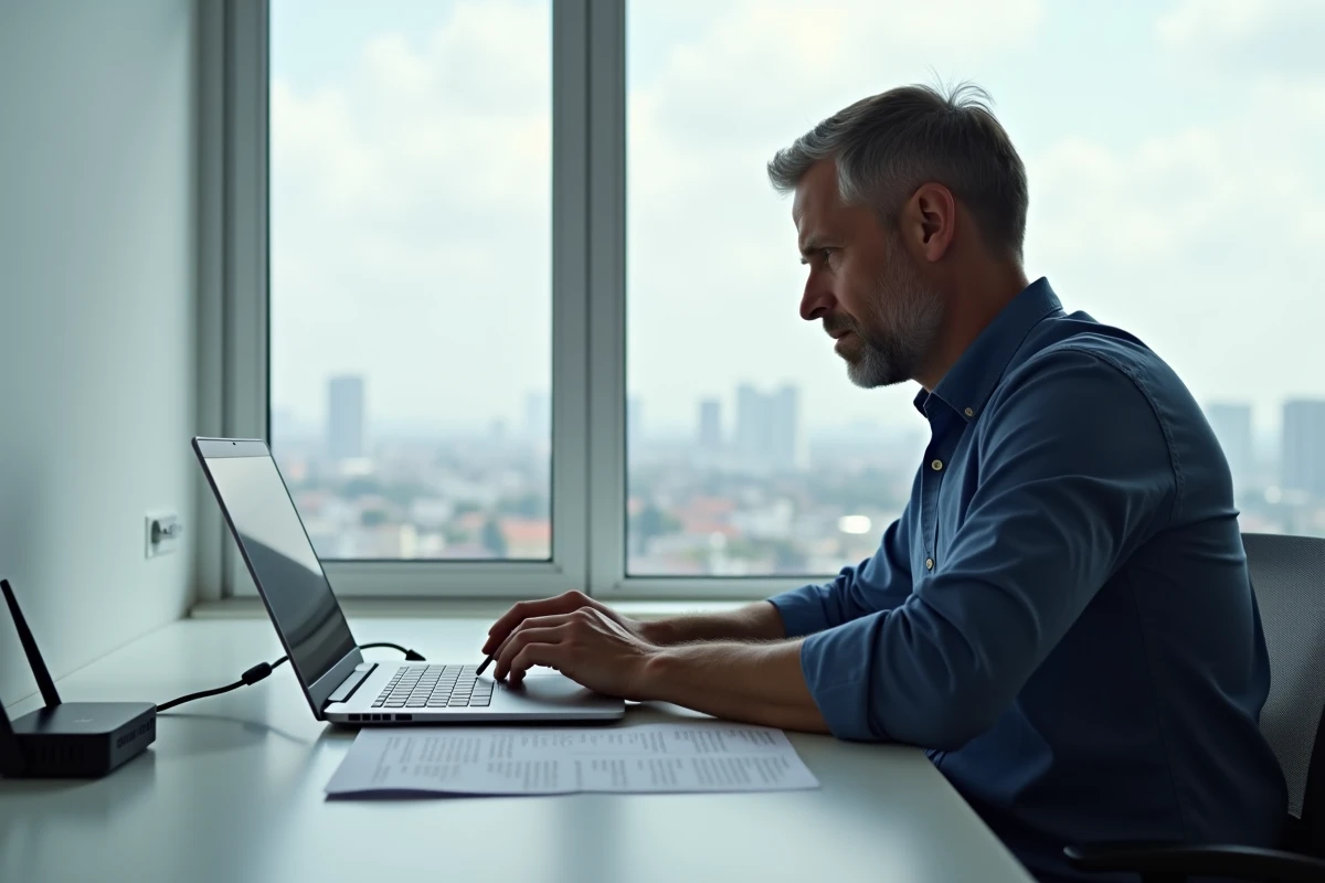 Homme configurant sa connexion réseau pour accéder à Eduservices depuis son domicile