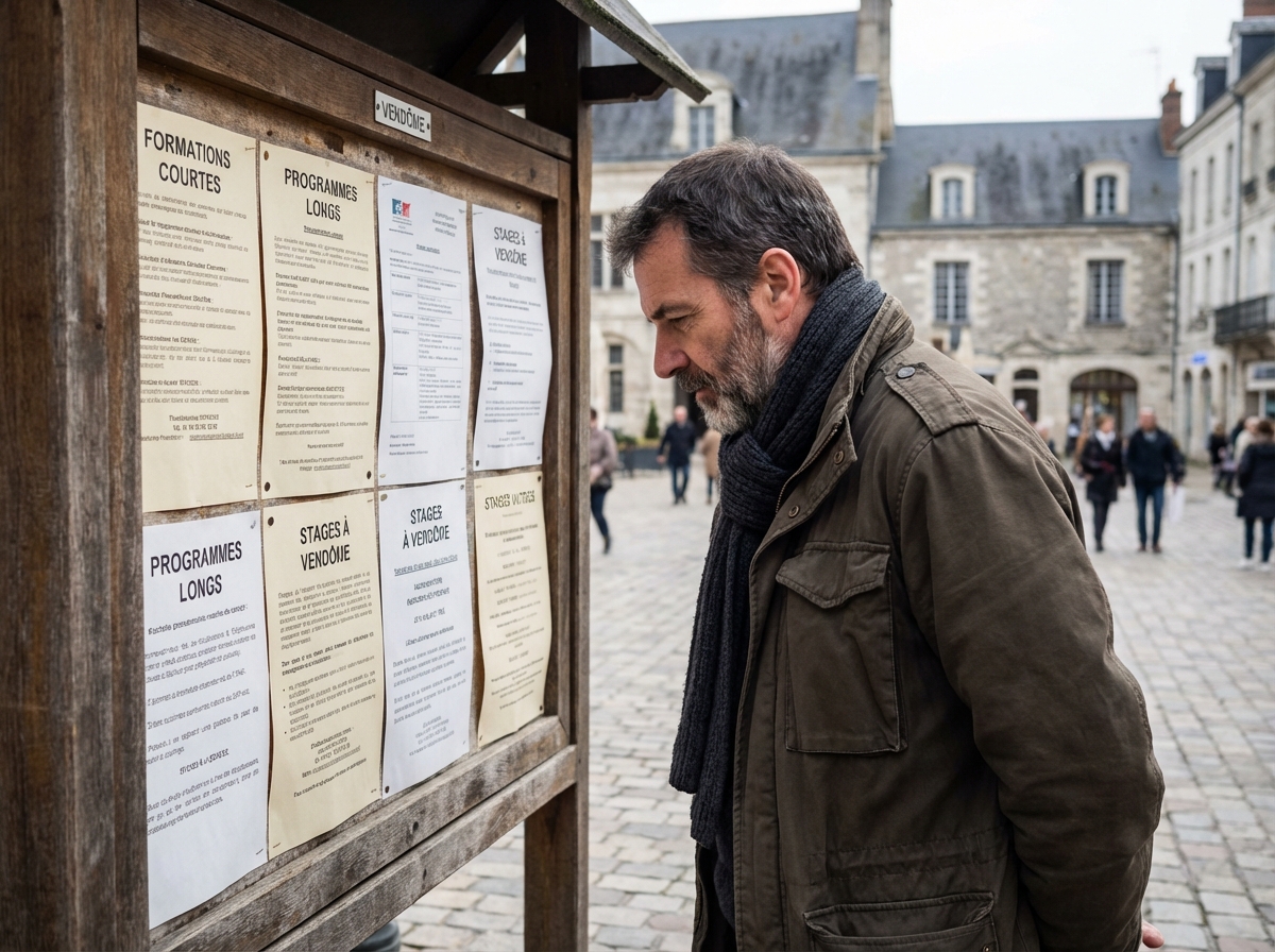 Homme lisant un panneau d annonces à Vendôme
