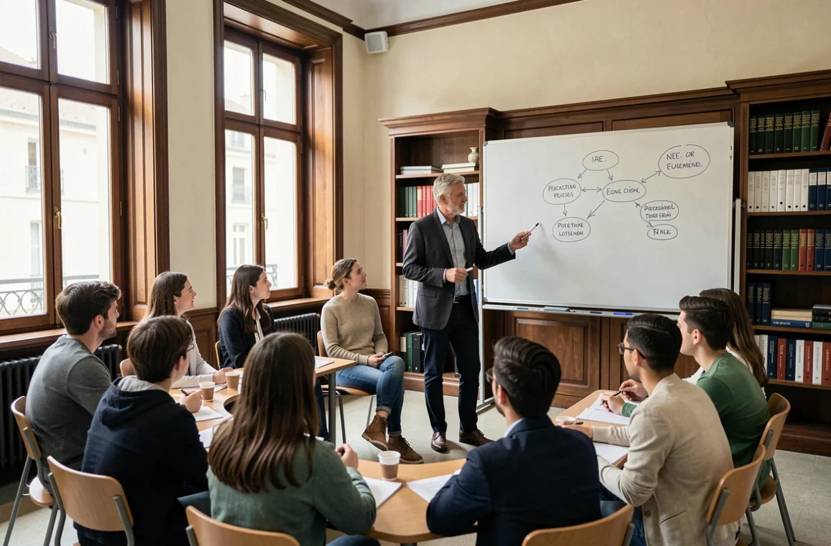 Professeur animant un séminaire de management avec des étudiants à l'IAE Montpellier - Montpellier Management
