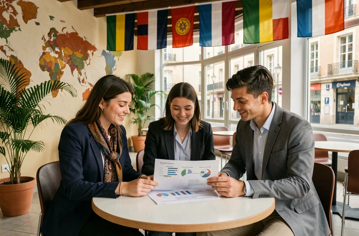 Étudiants internationaux collaborant sur un projet à l'ICD International Business School Montpellier