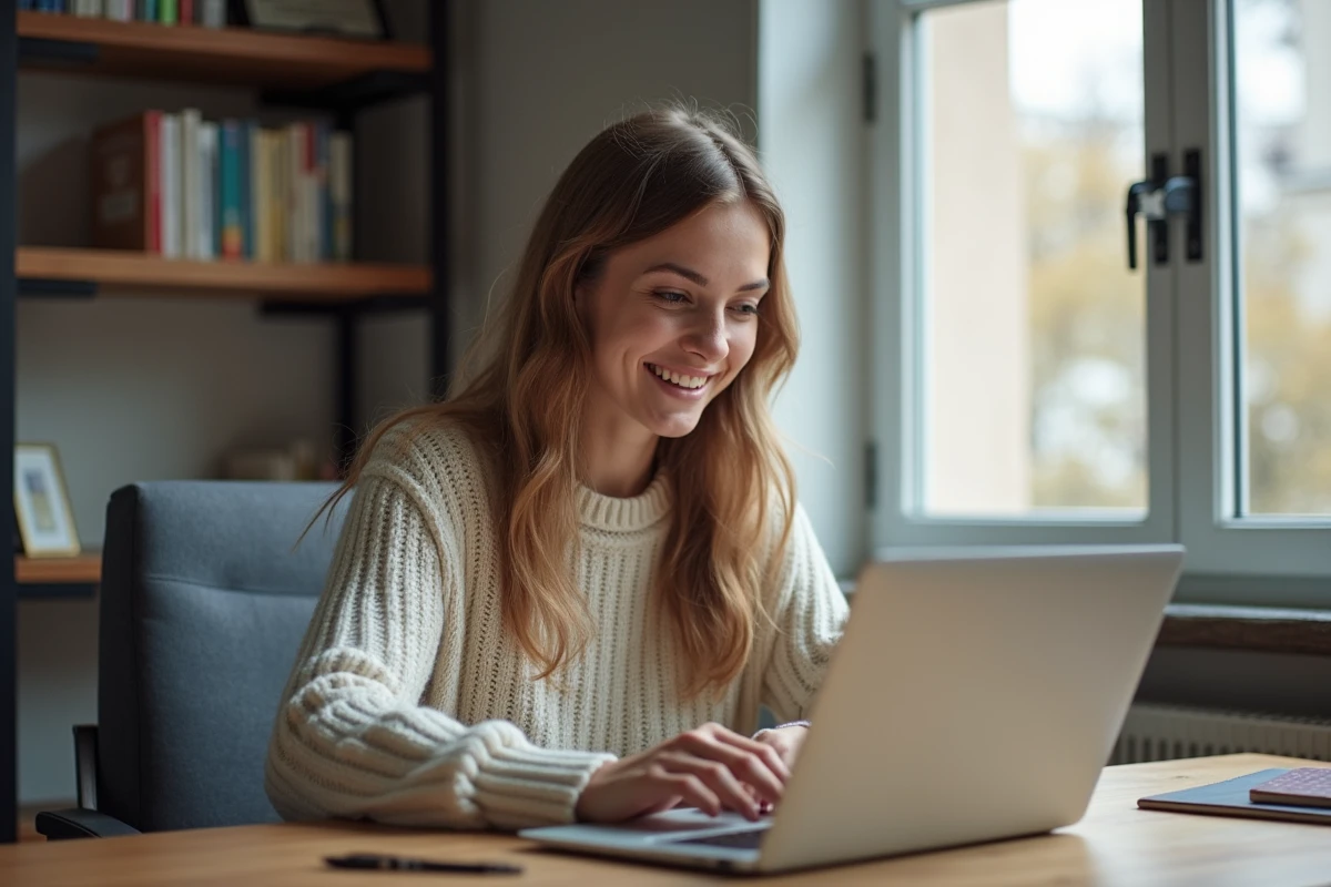 Jeune femme souriante utilisant le portail ENT de Nanterre