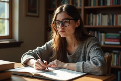 Jeune femme pensant dans un salon lumineux et calme