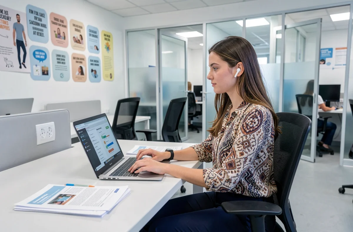 Étudiante en apprentissage numérique individuel dans un espace moderne de Pigier Montpellier